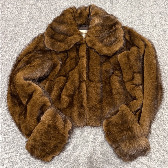 ZARA x Harry Lambert X Disney Cropped Faux Fur Jacket Brown Size Medium - Picture 4 of 10